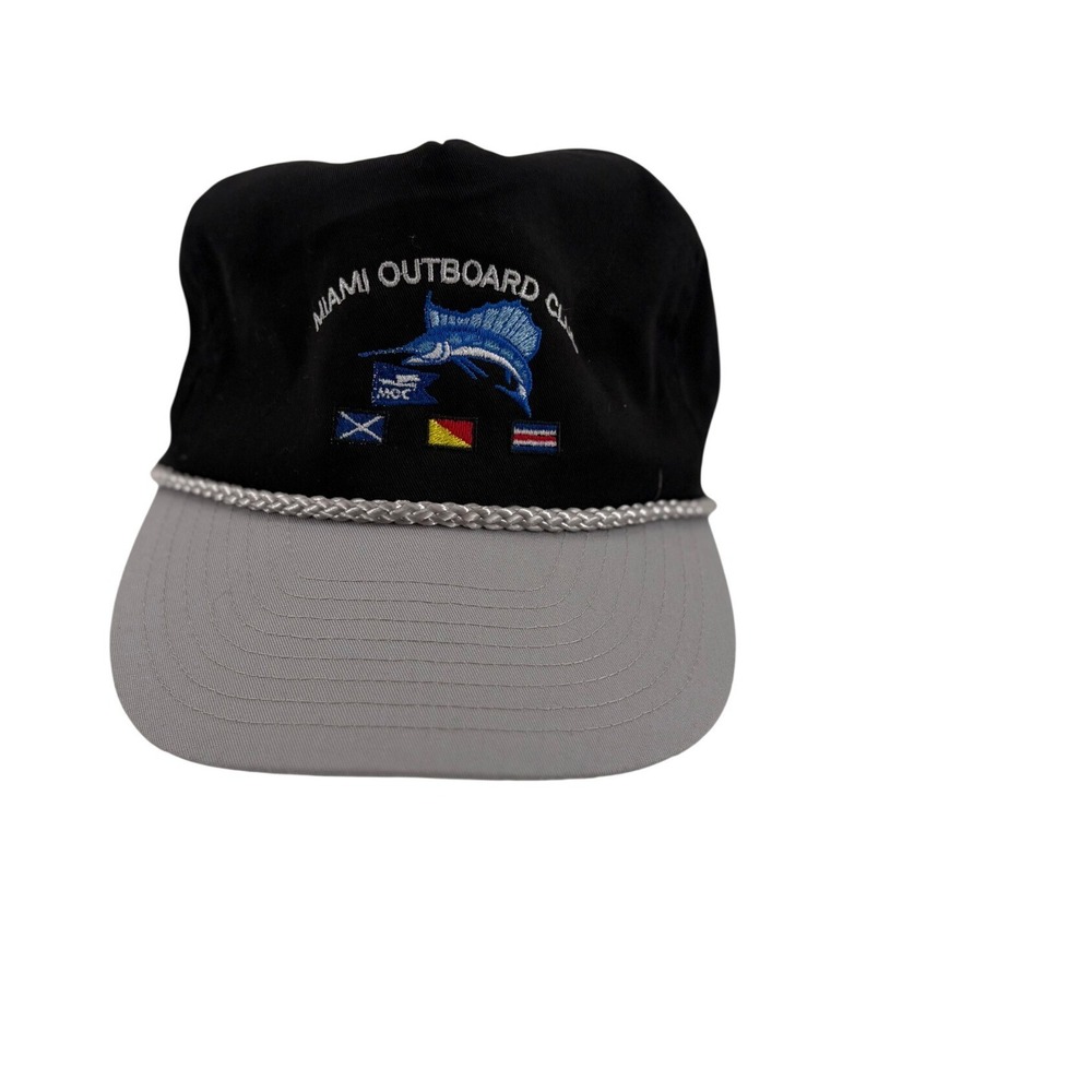 Nissun Miami Outboard Club Snapback Hat OSFA Black Grey Vintage Boating‎